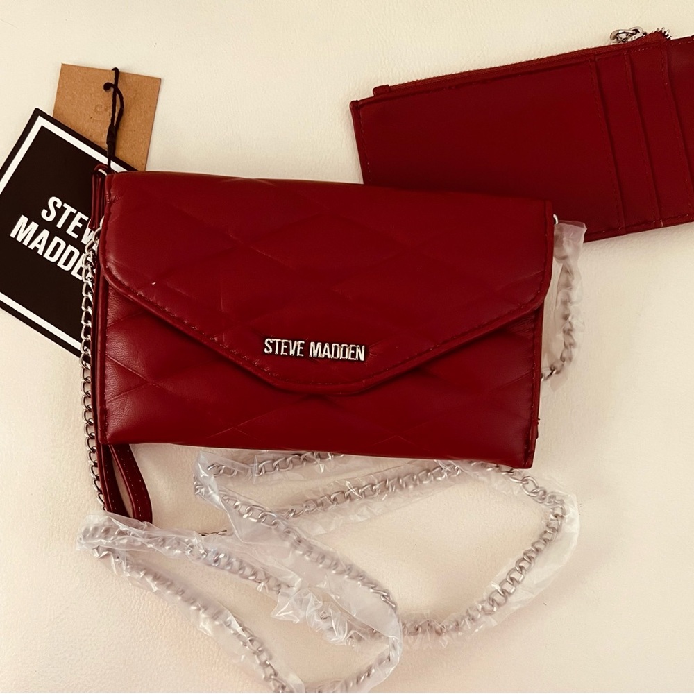 NWT STEVE MADDEN FLAP CROSSBODY WALLET WRISTLET BAG ON A CHAIN WITH POUCH